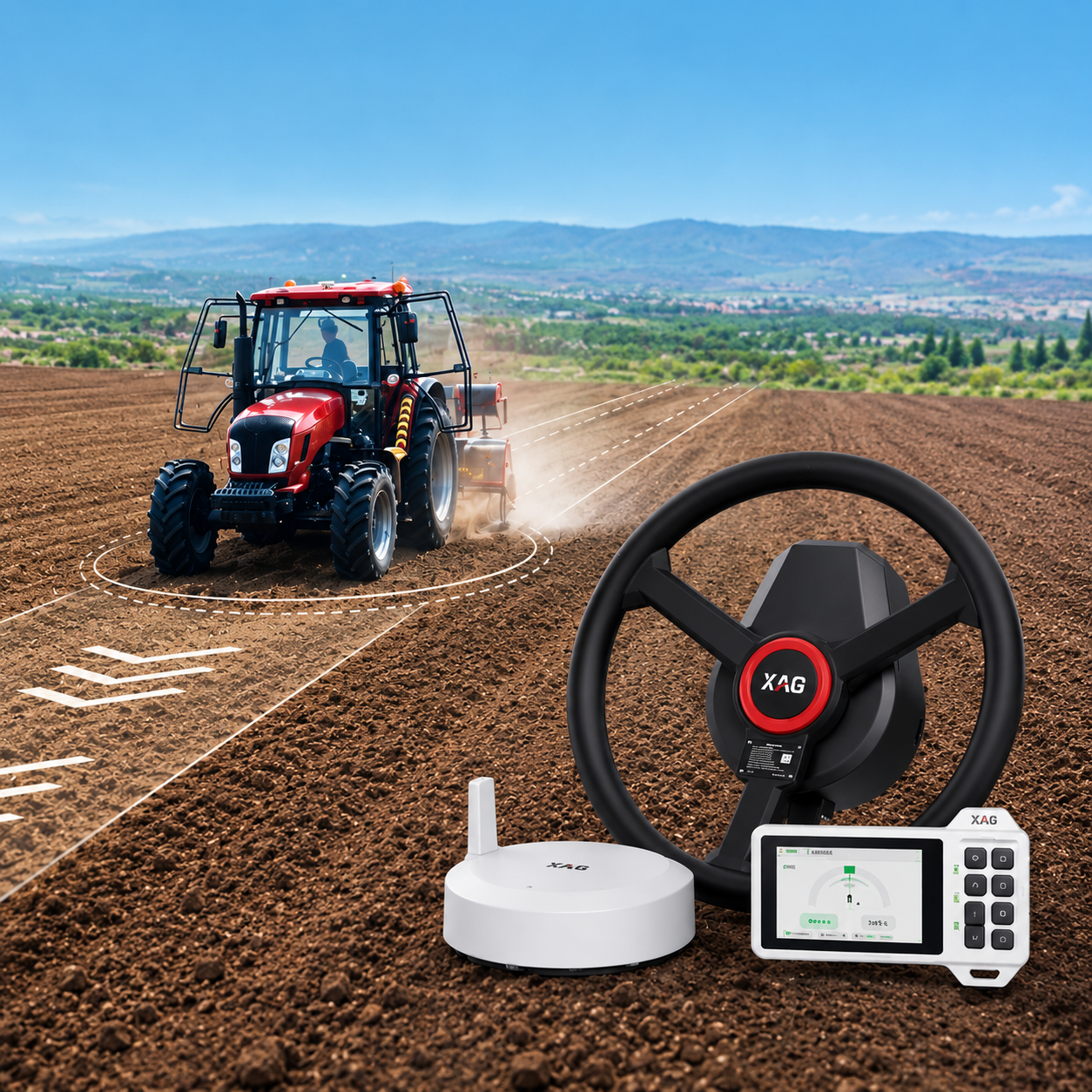 Piloto automático XAG APC2 instalado em trator
